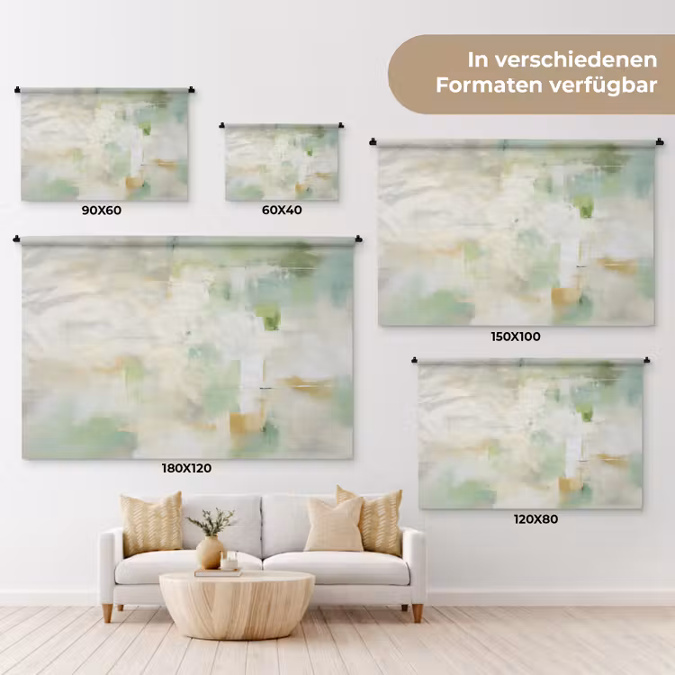 Abstract - Kunst - Wit - Groen - Modern Wandkleed katoen klein -tsfeer8_DE