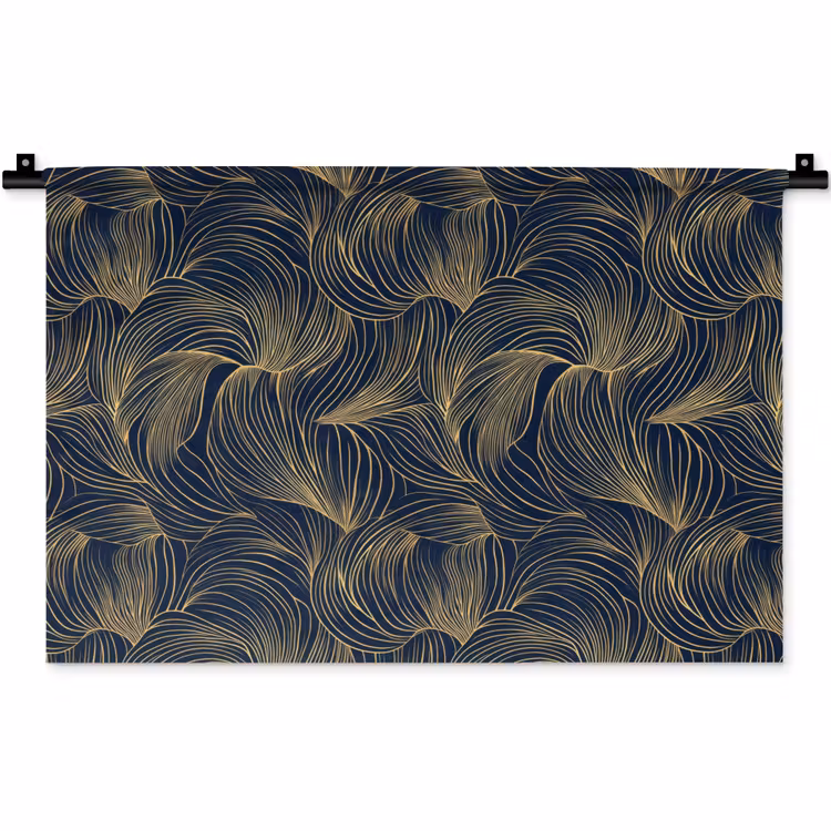 Abstract - Lijnen - Blauw - Goud Wandkleed katoen klein 269 -zz3d