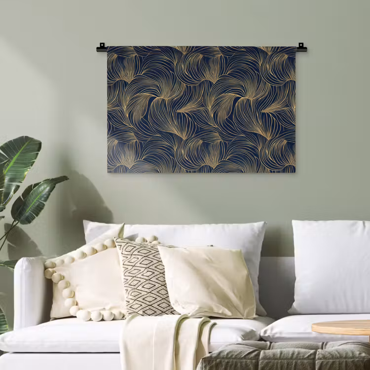 Abstract - Lijnen - Blauw - Goud Wandkleed katoen klein 269 -sfeer7