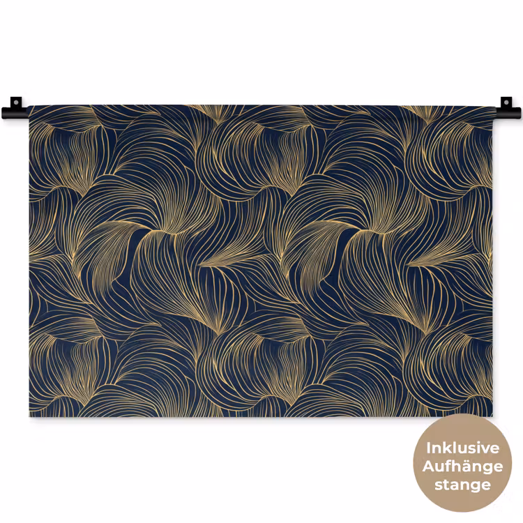 Abstract - Lijnen - Blauw - Goud Wandkleed katoen klein 269 -t3d_DE