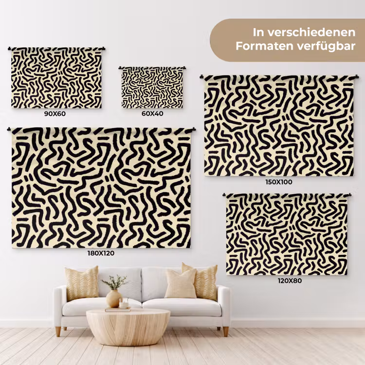 Abstract - Lijnen - Zwart Wandkleed katoen klein 269 -tsfeer8_DE
