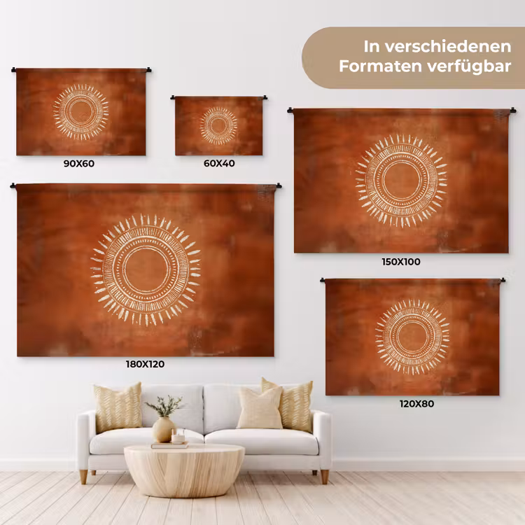 Abstract - Lijnen - Zonnestralen - Roodbruin Wandkleed katoen klein -tsfeer8_DE