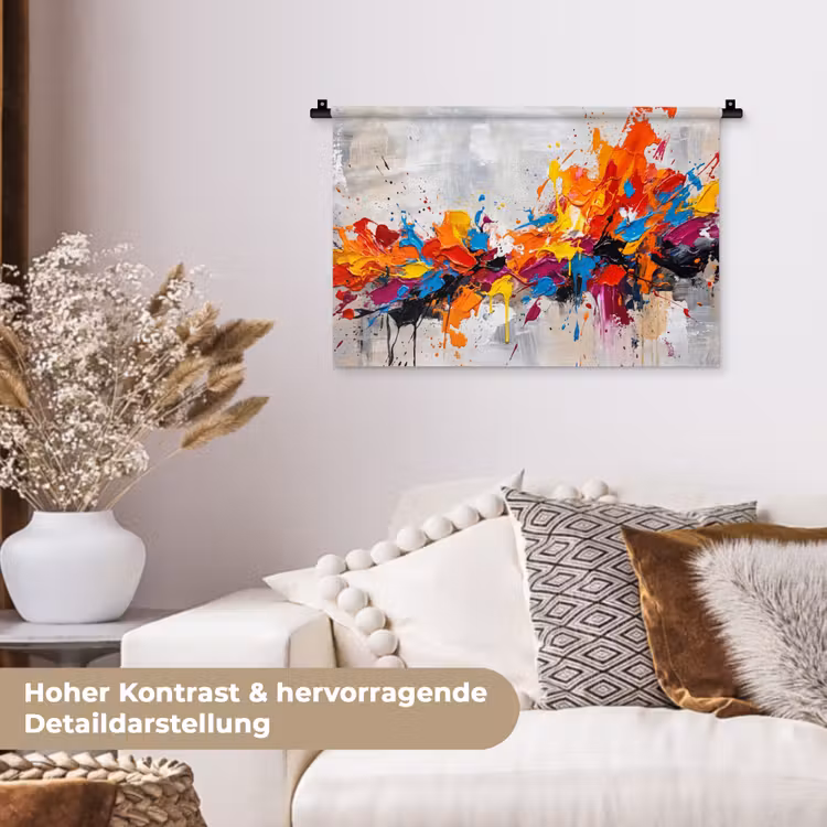 Abstract - Schilderij - Kleurrijk - Dynamisch Wandkleed katoen klein -tsfeer1_DE