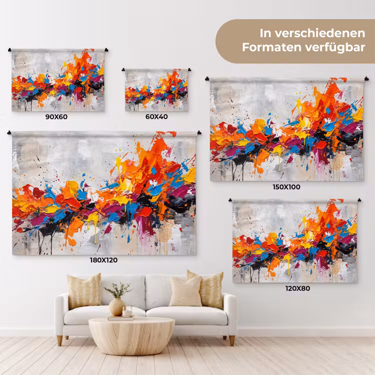 Abstract - Schilderij - Kleurrijk - Dynamisch Wandkleed katoen klein -tsfeer8_DE
