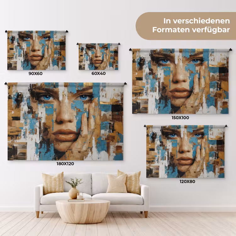 Abstract - Penseelstreken - Blauw - Gezicht Wandkleed katoen klein -tsfeer8_DE