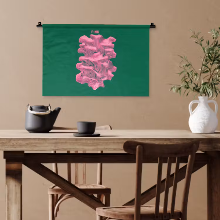Abstract - Pink - Lijnen - Groen Wandkleed katoen klein -sfeer6