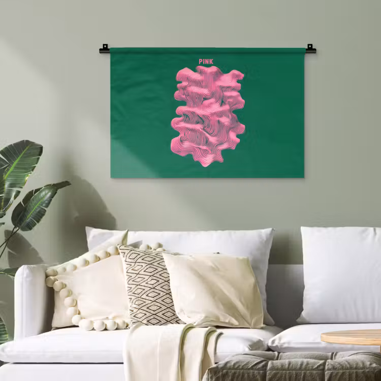 Abstract - Pink - Lijnen - Groen Wandkleed katoen klein -sfeer7