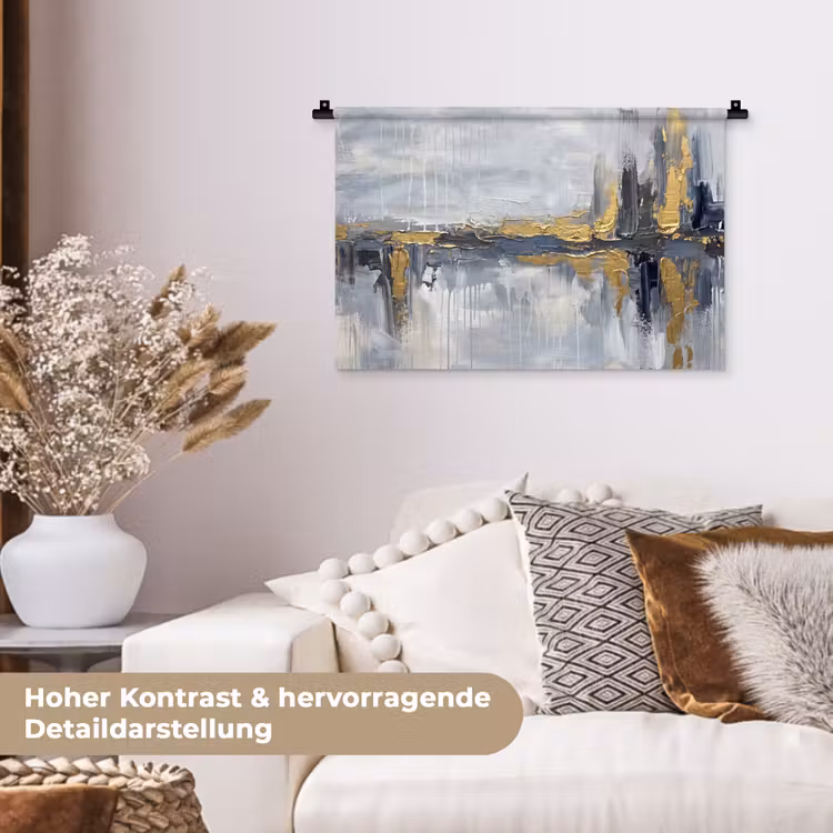 Abstract - Structuur - Goud - Grijs - Modern Wandkleed katoen klein -tsfeer1_DE