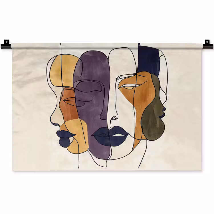Abstract - Overlappende gezichten - Paars - Donkergroen Wandkleed katoen klein -zz3d