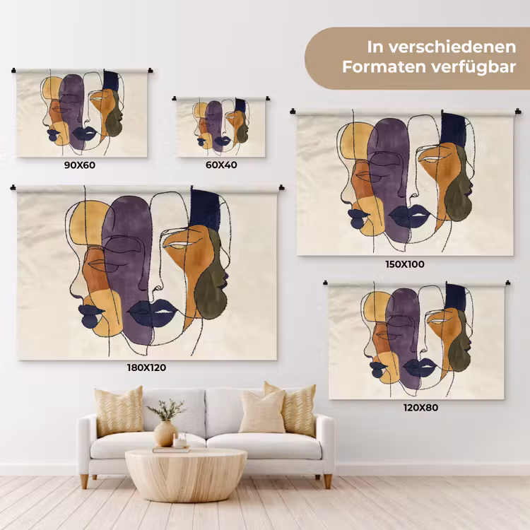 Abstract - Overlappende gezichten - Paars - Donkergroen Wandkleed katoen klein -tsfeer8_DE