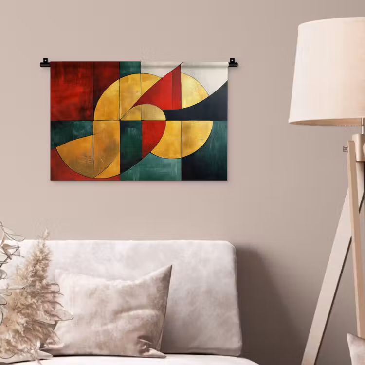 Abstract - Kerst - Goud - Rood - Groen Wandkleed katoen klein -sfeer4