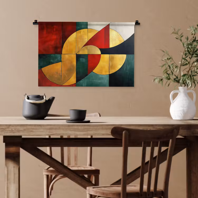 Abstract - Kerst - Goud - Rood - Groen Wandkleed katoen klein -sfeer6