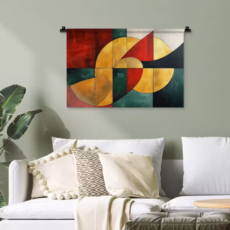 Abstract - Kerst - Goud - Rood - Groen Wandkleed katoen klein -sfeer7