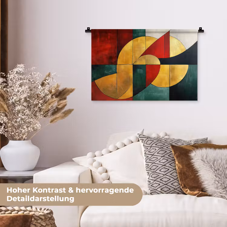 Abstract - Kerst - Goud - Rood - Groen Wandkleed katoen klein -tsfeer1_DE