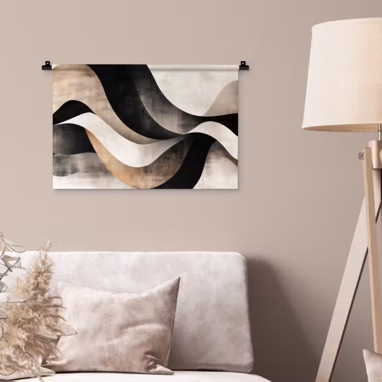 Abstract - Golven - Zwart - Verweerd Wandkleed katoen klein -sfeer4