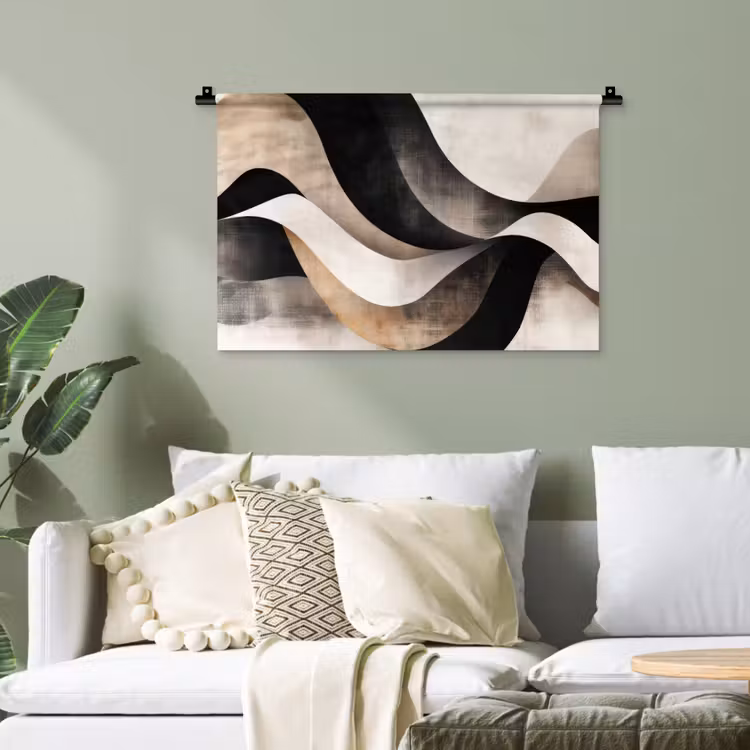 Abstract - Golven - Zwart - Verweerd Wandkleed katoen klein -sfeer7