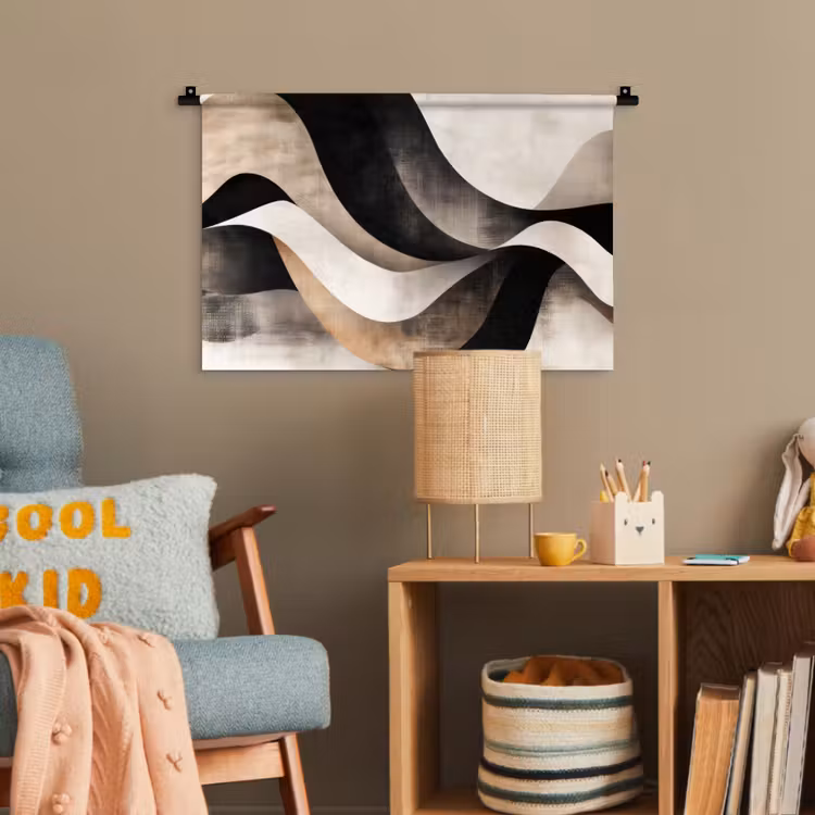 Abstract - Golven - Zwart - Verweerd Wandkleed katoen klein -wsfeer4_kind