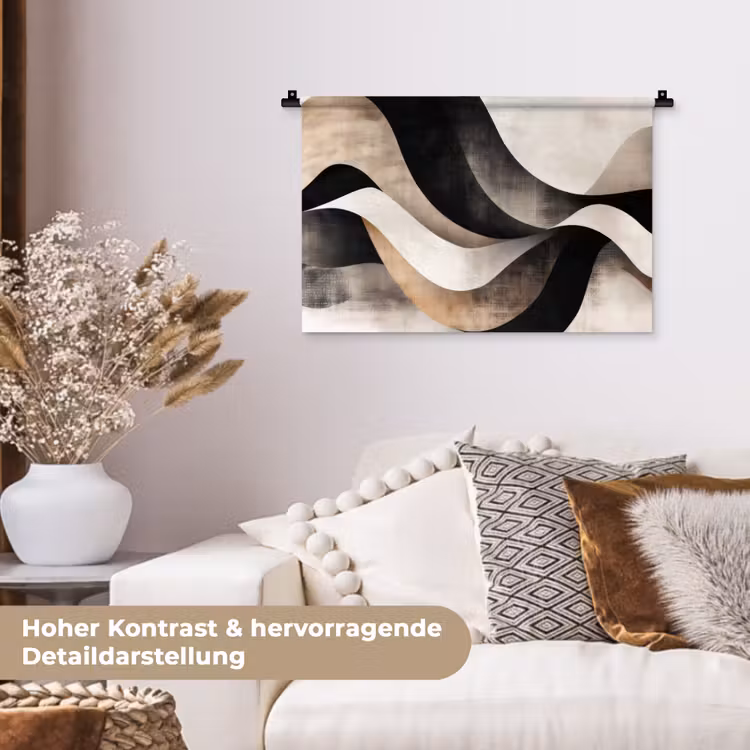 Abstract - Golven - Zwart - Verweerd Wandkleed katoen klein -tsfeer1_DE