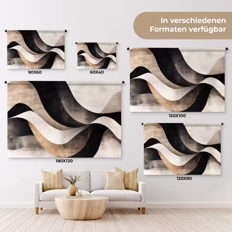 Abstract - Golven - Zwart - Verweerd Wandkleed katoen klein -tsfeer8_DE