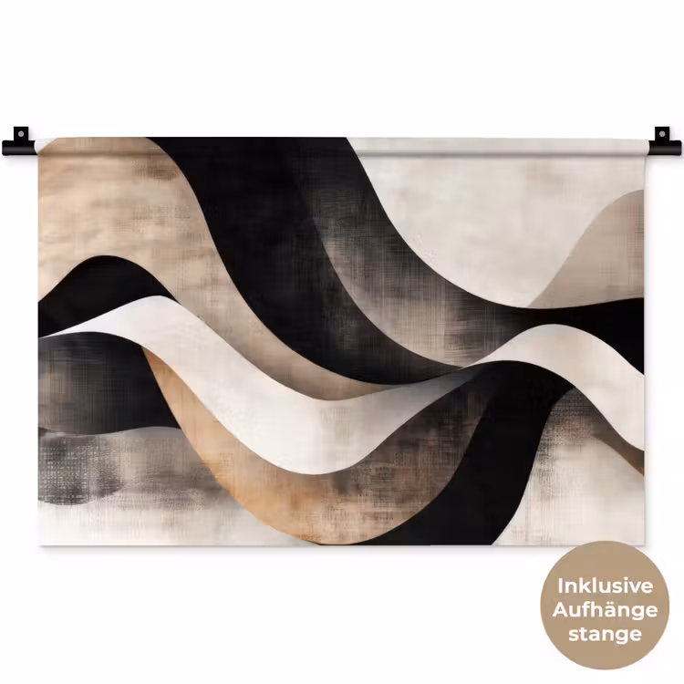 Abstract - Golven - Zwart - Verweerd Wandkleed katoen klein -t3d_DE
