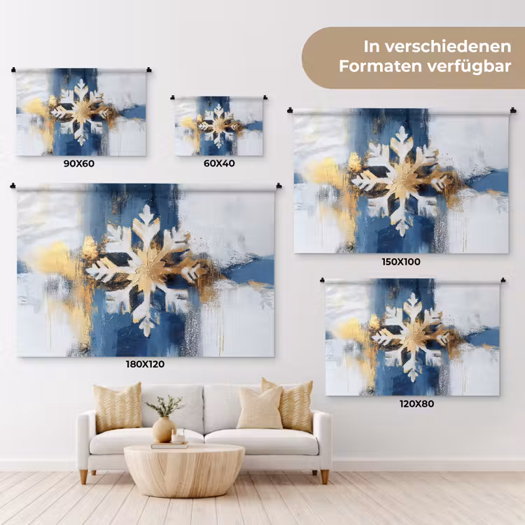 Abstract - Winter - Sneeuwvlok - Sneeuw - Goud Wandkleed katoen klein -tsfeer8_DE