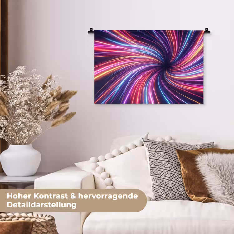 Abstract - Swirl - Futuristic - Neon Wandkleed katoen klein -tsfeer1_DE