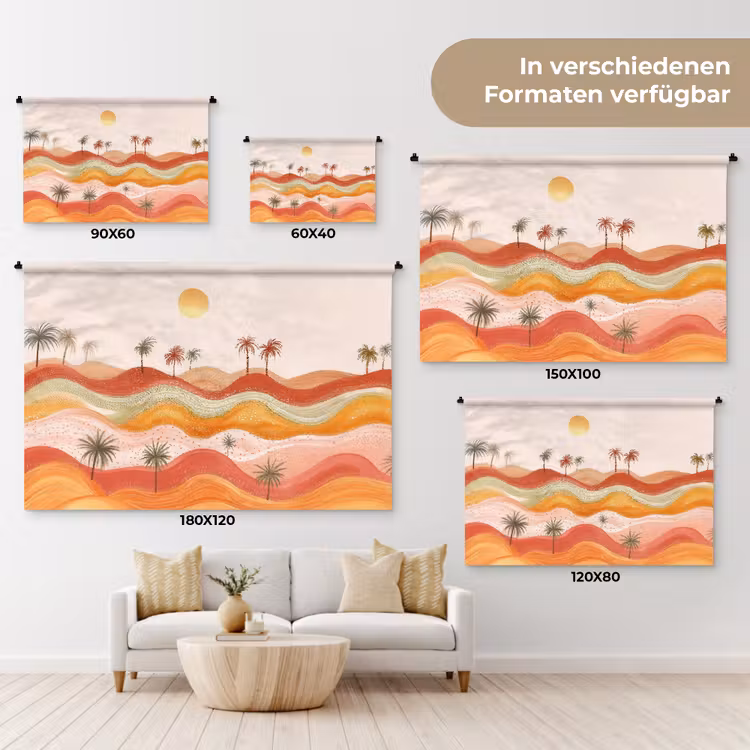 Abstract landschap - Palmbomen - Kleurrijk Wandkleed katoen klein -tsfeer8_DE