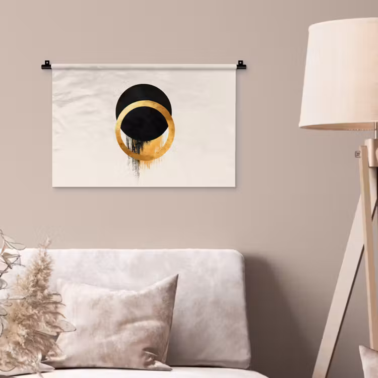 Abstract ontwerp - Zwarte cirkel - Verfvlekken Wandkleed katoen klein -sfeer4