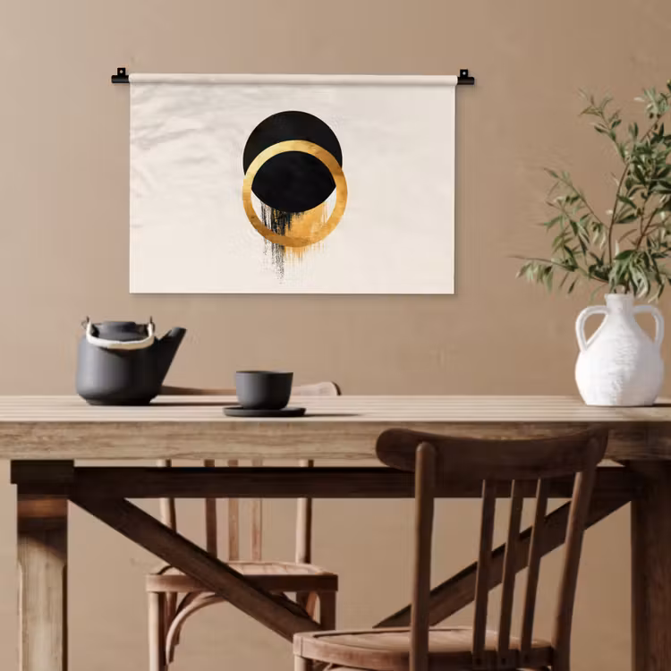 Abstract ontwerp - Zwarte cirkel - Verfvlekken Wandkleed katoen klein -sfeer6