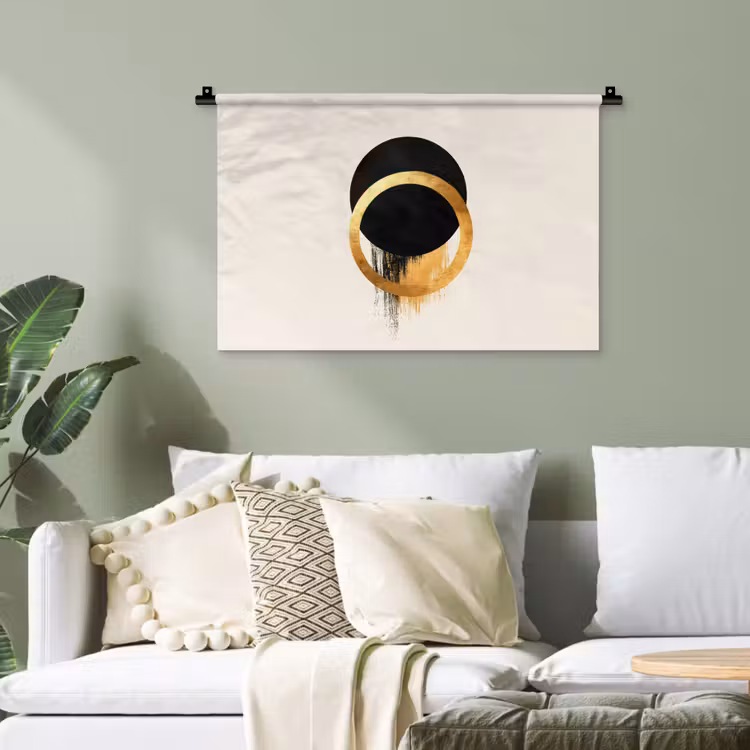 Abstract ontwerp - Zwarte cirkel - Verfvlekken Wandkleed katoen klein -sfeer7