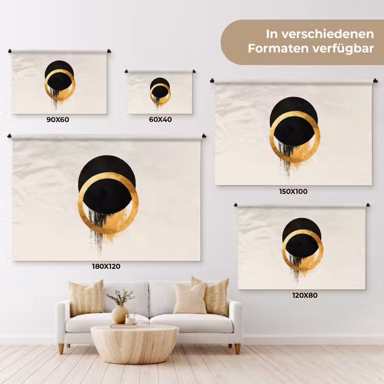 Abstract ontwerp - Zwarte cirkel - Verfvlekken Wandkleed katoen klein -tsfeer8_DE