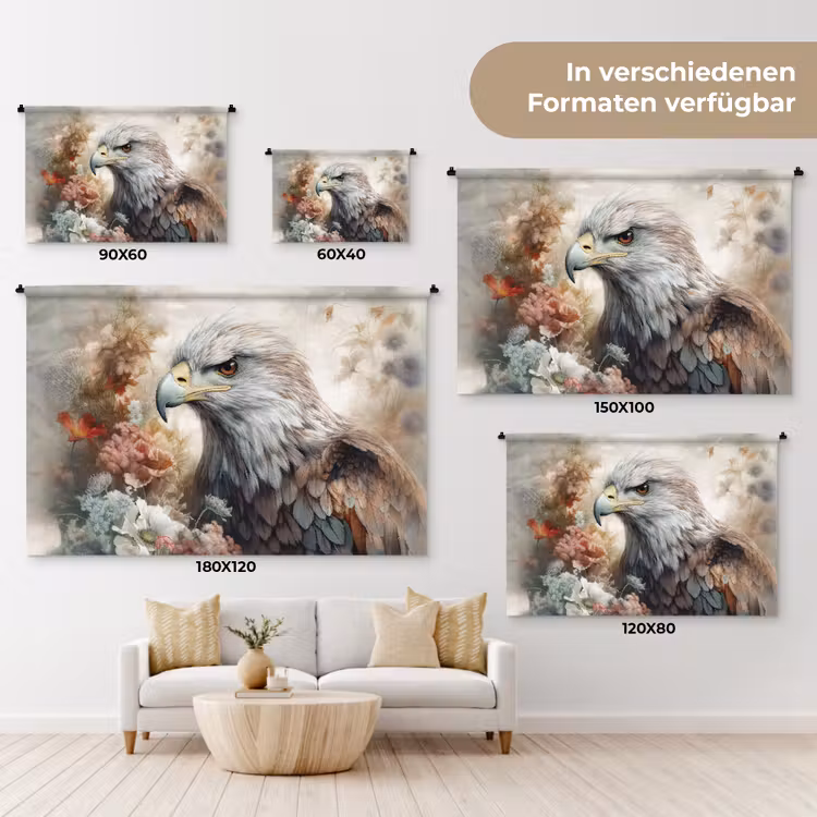 Arend - Adelaar - Vogel - Bloemen - Natuur Wandkleed katoen klein -tsfeer8_DE
