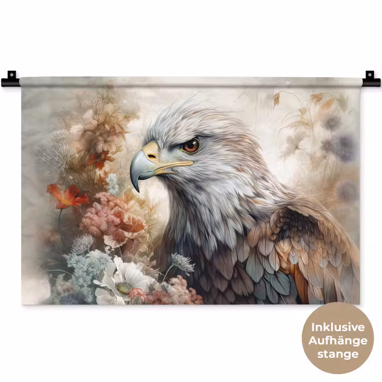 Arend - Adelaar - Vogel - Bloemen - Natuur Wandkleed katoen klein -t3d_DE