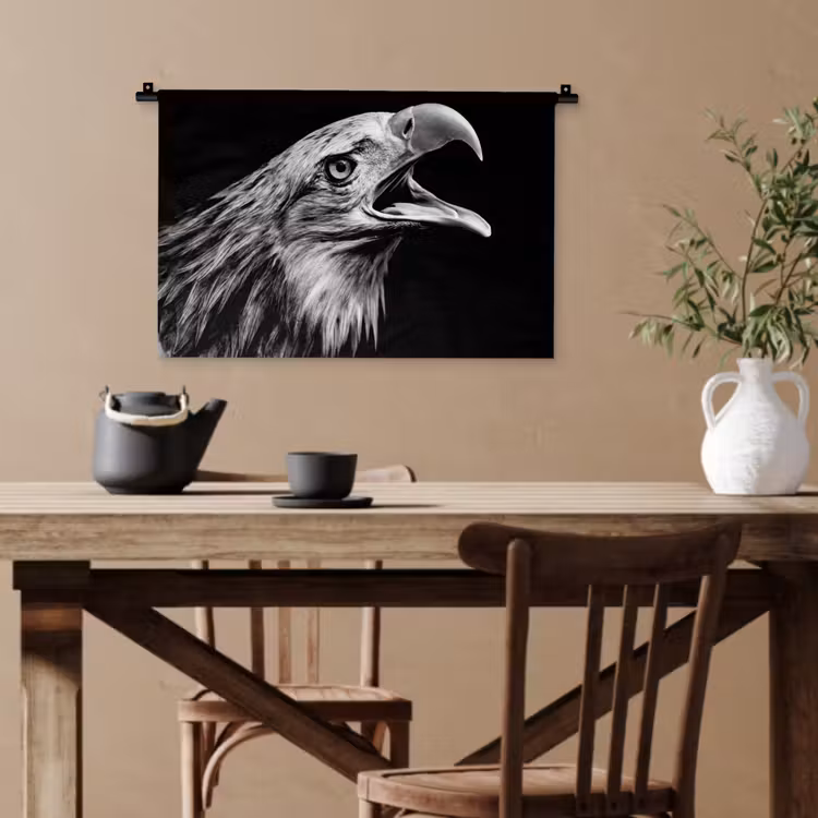 Adelaar - Portret - Roofvogels - Zwart - Wit - Vogel Wandkleed katoen klein -sfeer6
