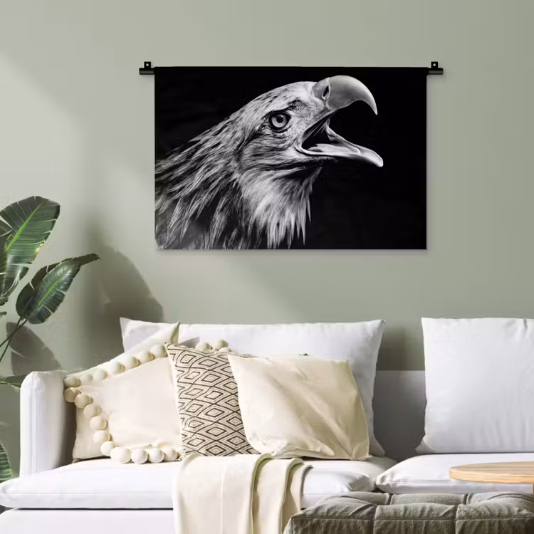 Adelaar - Portret - Roofvogels - Zwart - Wit - Vogel Wandkleed katoen klein -sfeer7