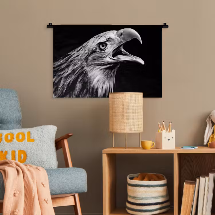 Adelaar - Portret - Roofvogels - Zwart - Wit - Vogel Wandkleed katoen klein -wsfeer4_kind