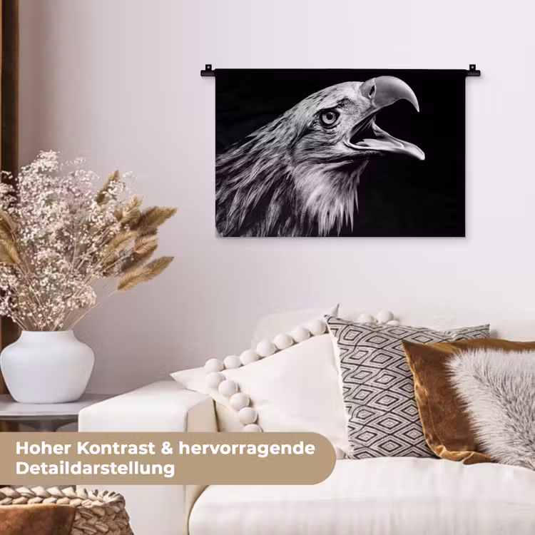 Adelaar - Portret - Roofvogels - Zwart - Wit - Vogel Wandkleed katoen klein -tsfeer1_DE