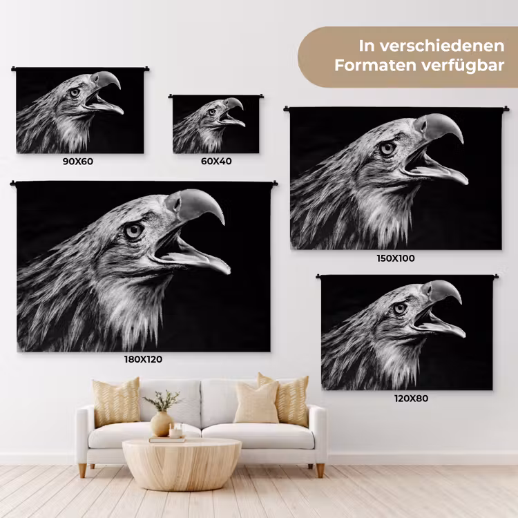 Adelaar - Portret - Roofvogels - Zwart - Wit - Vogel Wandkleed katoen klein -tsfeer8_DE