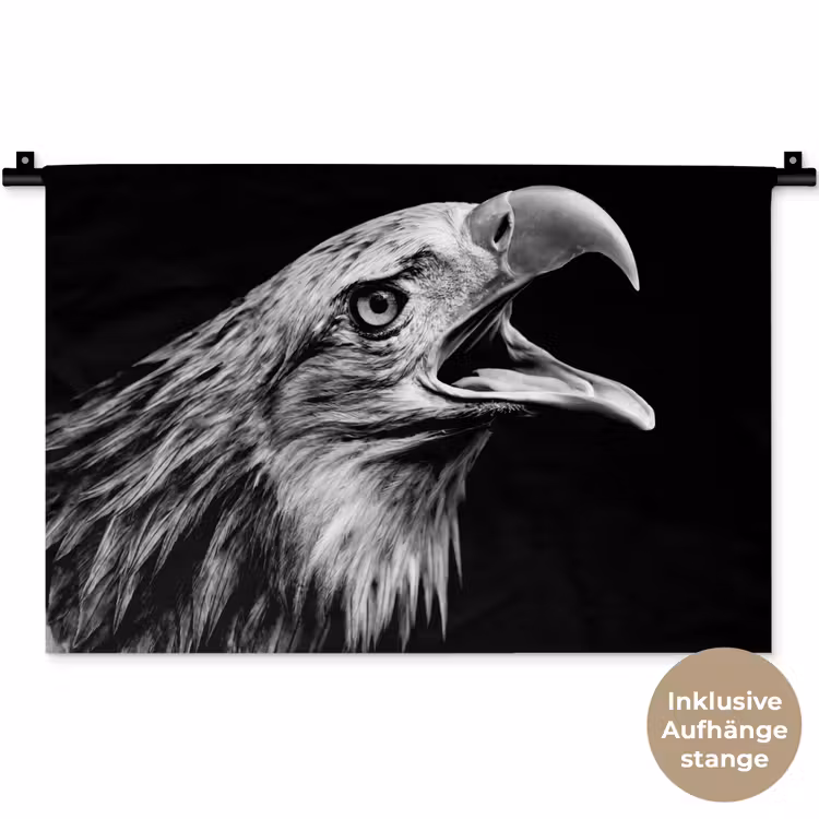Adelaar - Portret - Roofvogels - Zwart - Wit - Vogel Wandkleed katoen klein -t3d_DE