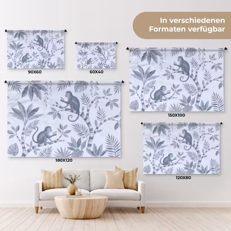Aap - Boom - Bladeren - Jungle - Illustratie Wandkleed katoen klein -tsfeer8_DE