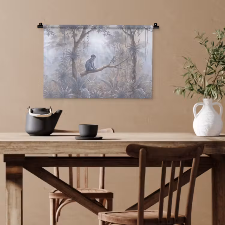 Aap - Boom - Jungle - Natuur - Grijs Wandkleed katoen klein -sfeer6