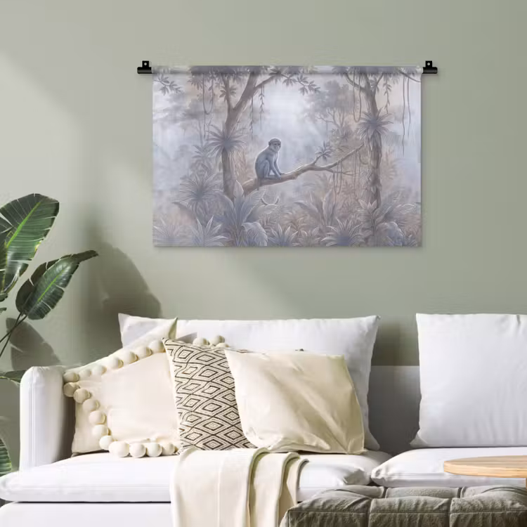 Aap - Boom - Jungle - Natuur - Grijs Wandkleed katoen klein -sfeer7