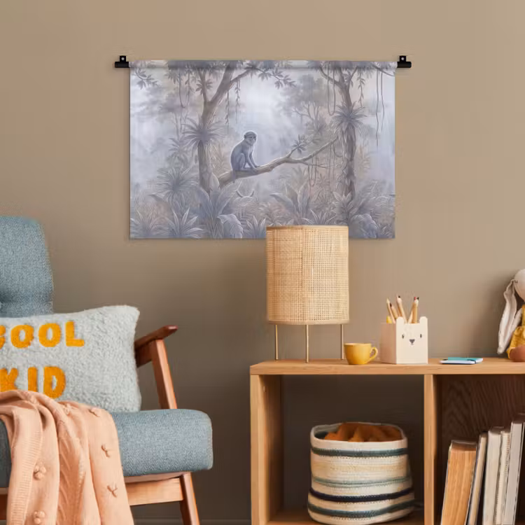 Aap - Boom - Jungle - Natuur - Grijs Wandkleed katoen klein -wsfeer4_kind