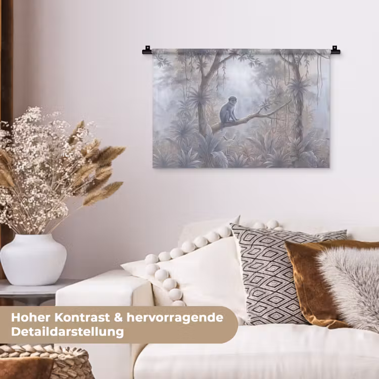 Aap - Boom - Jungle - Natuur - Grijs Wandkleed katoen klein -tsfeer1_DE
