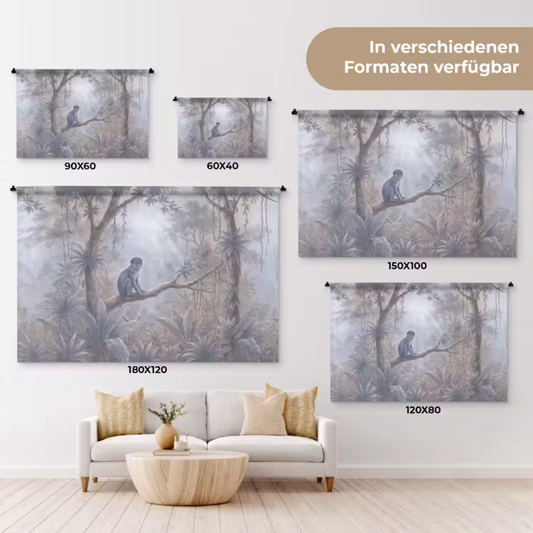 Aap - Boom - Jungle - Natuur - Grijs Wandkleed katoen klein -tsfeer8_DE