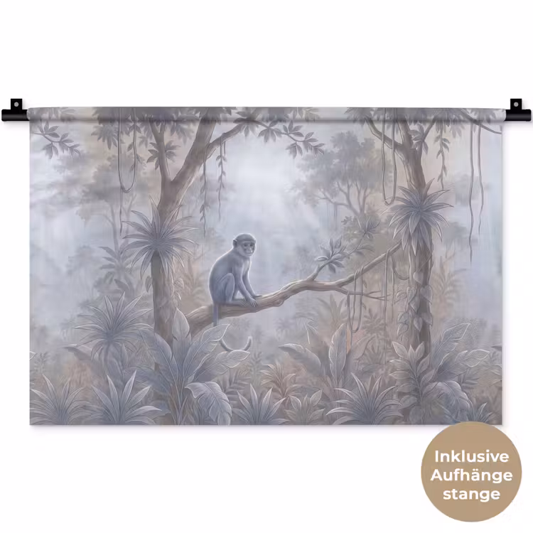 Aap - Boom - Jungle - Natuur - Grijs Wandkleed katoen klein -t3d_DE