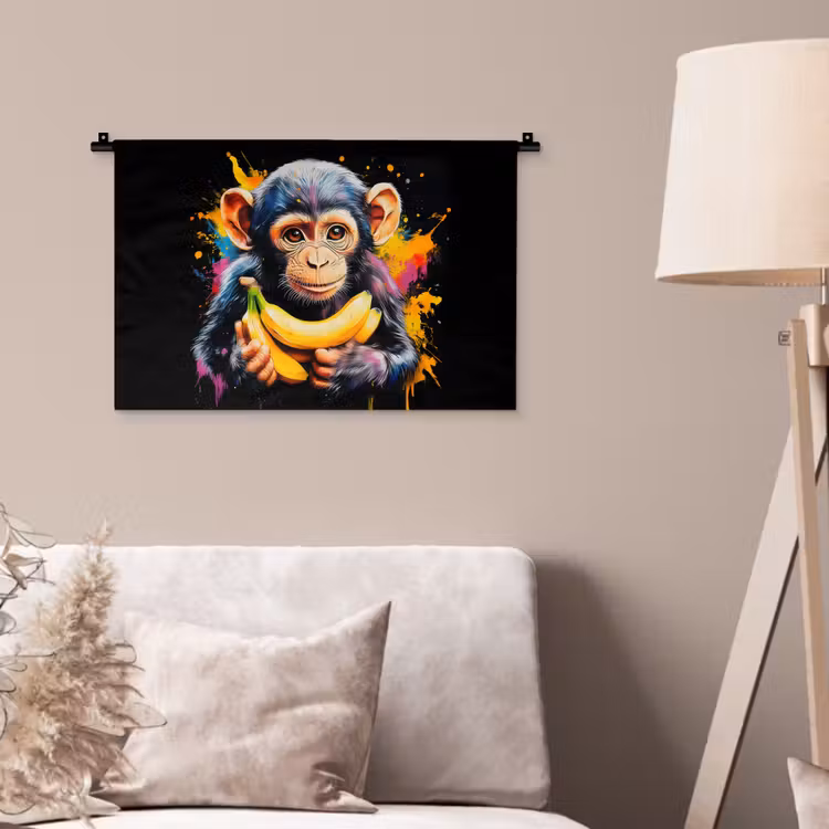 Aap - Graffiti - Kleurrijk - Bananen - Modern Wandkleed katoen klein -sfeer4