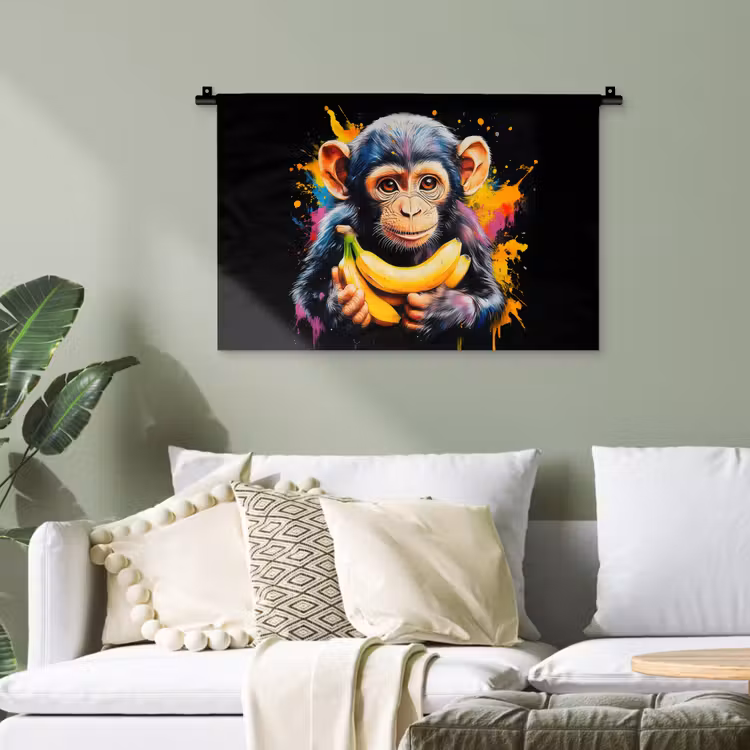 Aap - Graffiti - Kleurrijk - Bananen - Modern Wandkleed katoen klein -sfeer7