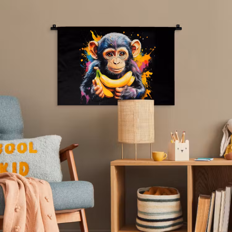 Aap - Graffiti - Kleurrijk - Bananen - Modern Wandkleed katoen klein -wsfeer4_kind