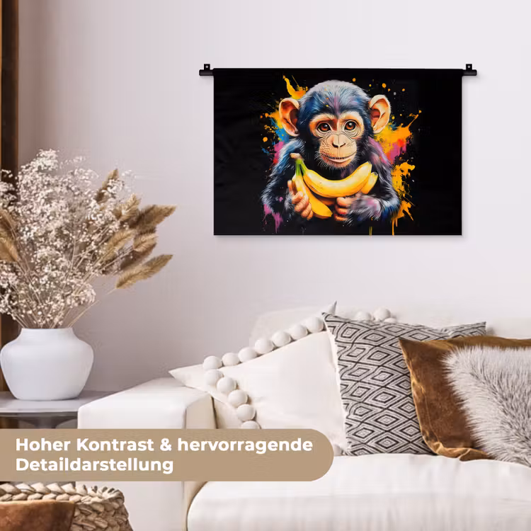 Aap - Graffiti - Kleurrijk - Bananen - Modern Wandkleed katoen klein -tsfeer1_DE